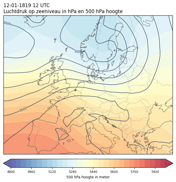 Weerkaart van 12 januari 1819 om 12 UTC
