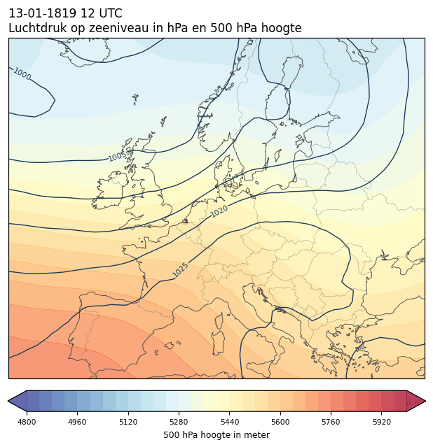 Weerkaart van 13 januari 1819 om 12 UTC