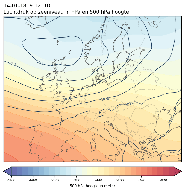 Weerkaart van 14 januari 1819 om 12 UTC