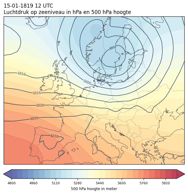 Weerkaart van 15 januari 1819 om 12 UTC
