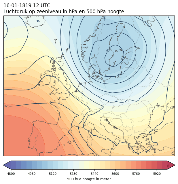 Weerkaart van 16 januari 1819 om 12 UTC