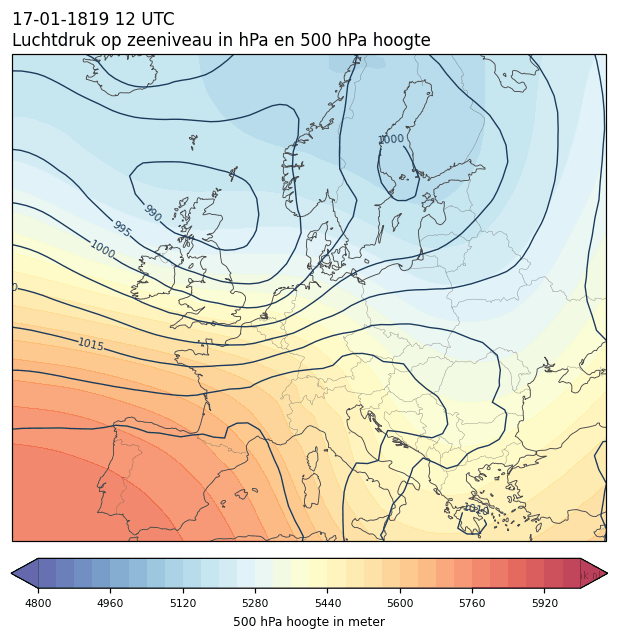 Weerkaart van 17 januari 1819 om 12 UTC