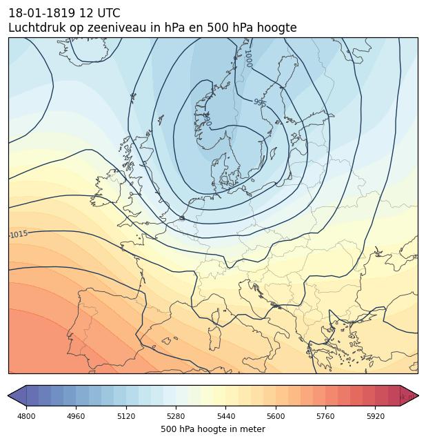 Weerkaart van 18 januari 1819 om 12 UTC