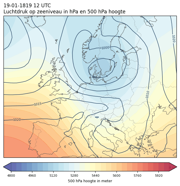 Weerkaart van 19 januari 1819 om 12 UTC