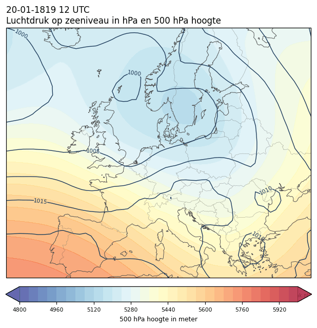 Weerkaart van 20 januari 1819 om 12 UTC