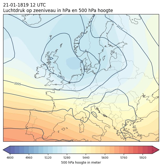 Weerkaart van 21 januari 1819 om 12 UTC