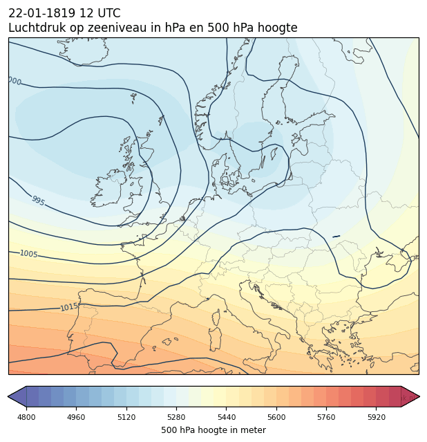 Weerkaart van 22 januari 1819 om 12 UTC
