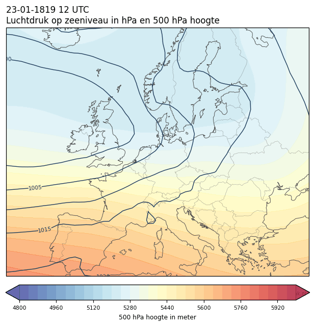 Weerkaart van 23 januari 1819 om 12 UTC