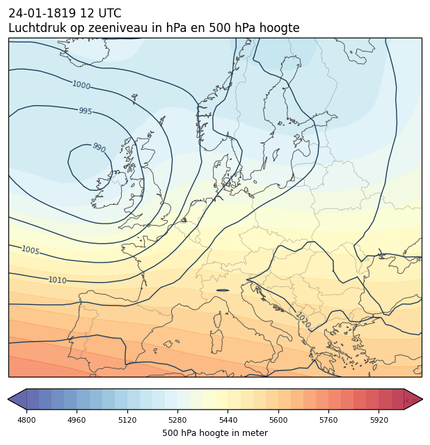 Weerkaart van 24 januari 1819 om 12 UTC