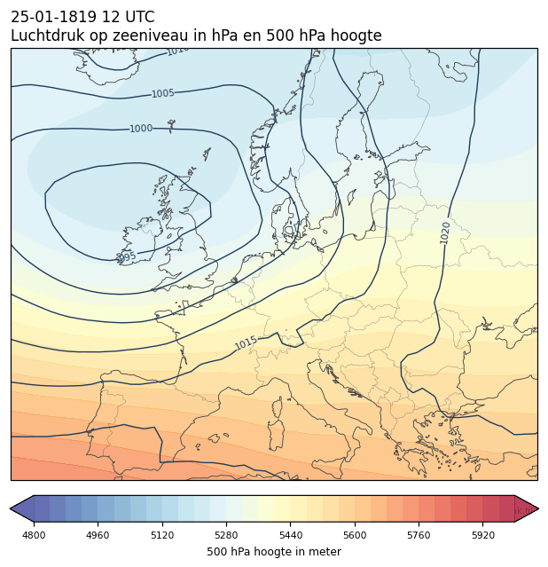 Weerkaart van 25 januari 1819 om 12 UTC