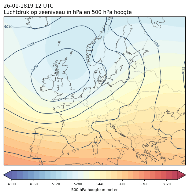 Weerkaart van 26 januari 1819 om 12 UTC