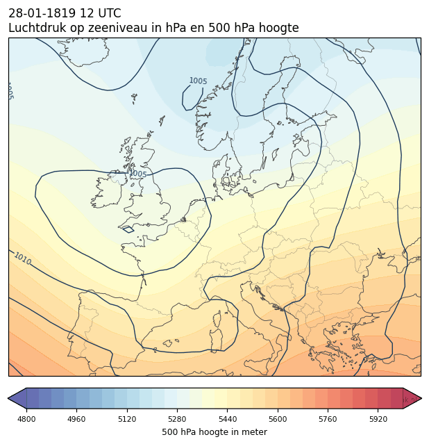 Weerkaart van 28 januari 1819 om 12 UTC