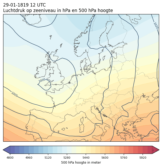 Weerkaart van 29 januari 1819 om 12 UTC