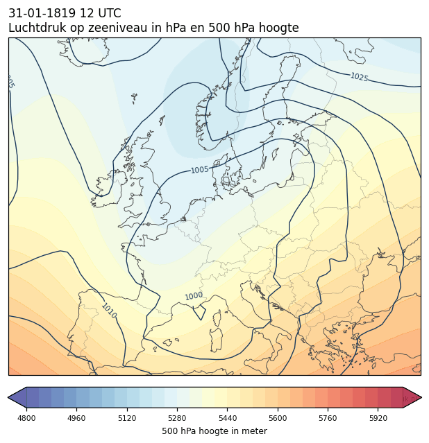 Weerkaart van 31 januari 1819 om 12 UTC