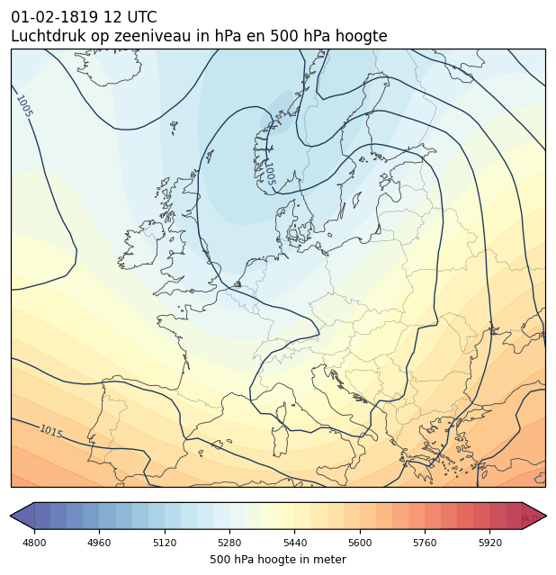 Weerkaart van 1 februari 1819 om 12 UTC