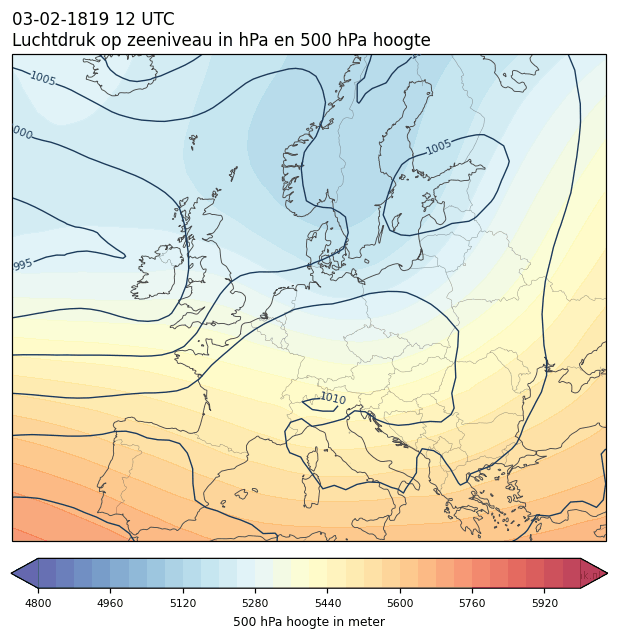 Weerkaart van 3 februari 1819 om 12 UTC