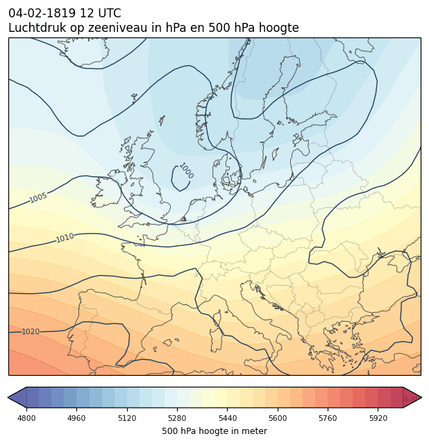 Weerkaart van 4 februari 1819 om 12 UTC