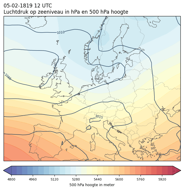 Weerkaart van 5 februari 1819 om 12 UTC