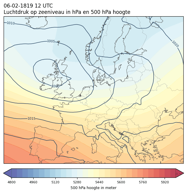 Weerkaart van 6 februari 1819 om 12 UTC