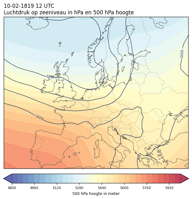Weerkaart van 10 februari 1819 om 12 UTC