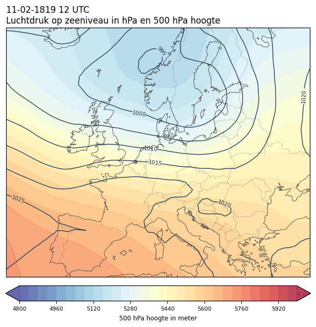 Weerkaart van 11 februari 1819 om 12 UTC