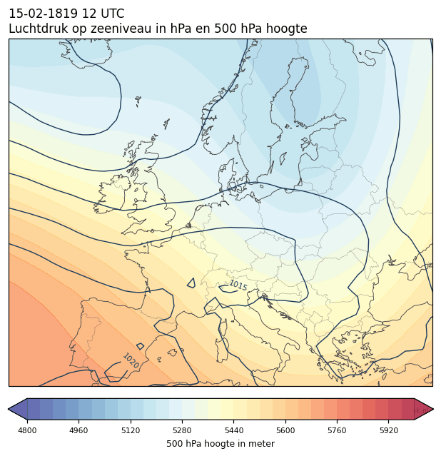 Weerkaart van 15 februari 1819 om 12 UTC