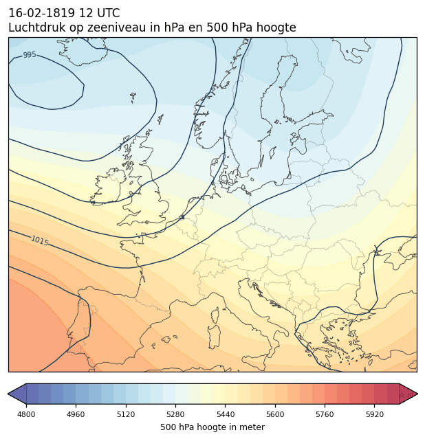 Weerkaart van 16 februari 1819 om 12 UTC