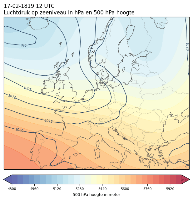 Weerkaart van 17 februari 1819 om 12 UTC