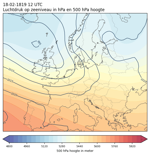 Weerkaart van 18 februari 1819 om 12 UTC