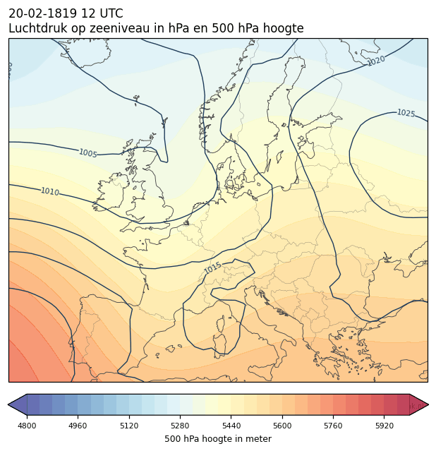 Weerkaart van 20 februari 1819 om 12 UTC