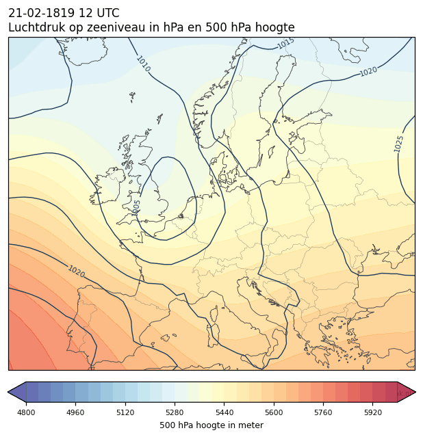 Weerkaart van 21 februari 1819 om 12 UTC