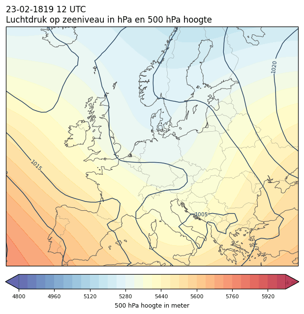 Weerkaart van 23 februari 1819 om 12 UTC