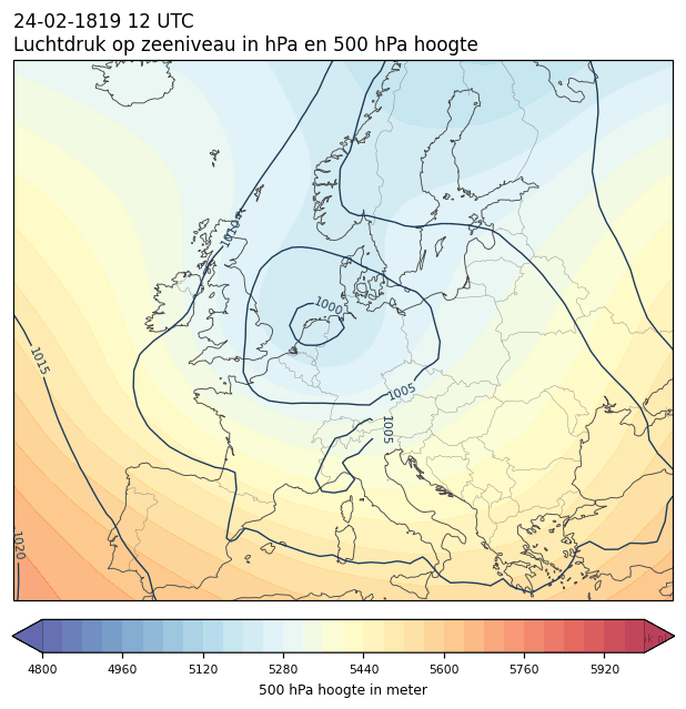 Weerkaart van 24 februari 1819 om 12 UTC