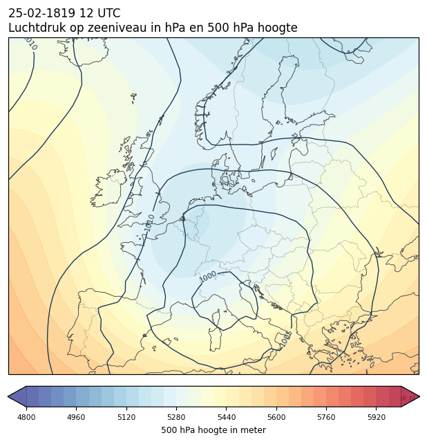 Weerkaart van 25 februari 1819 om 12 UTC