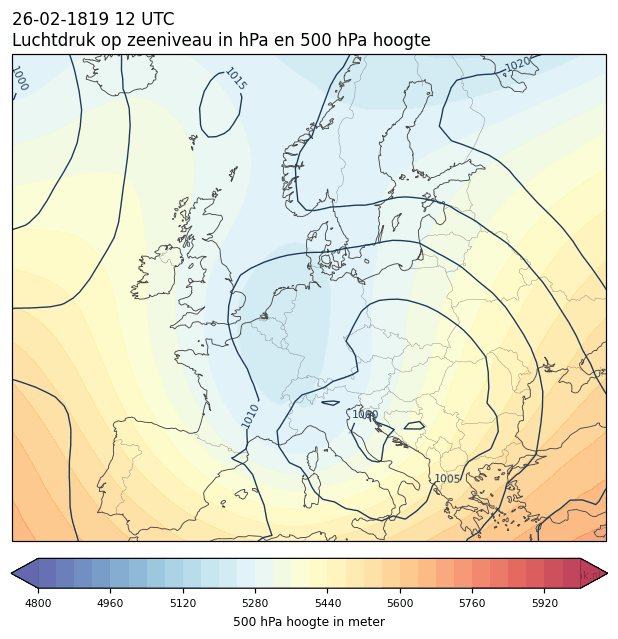 Weerkaart van 26 februari 1819 om 12 UTC