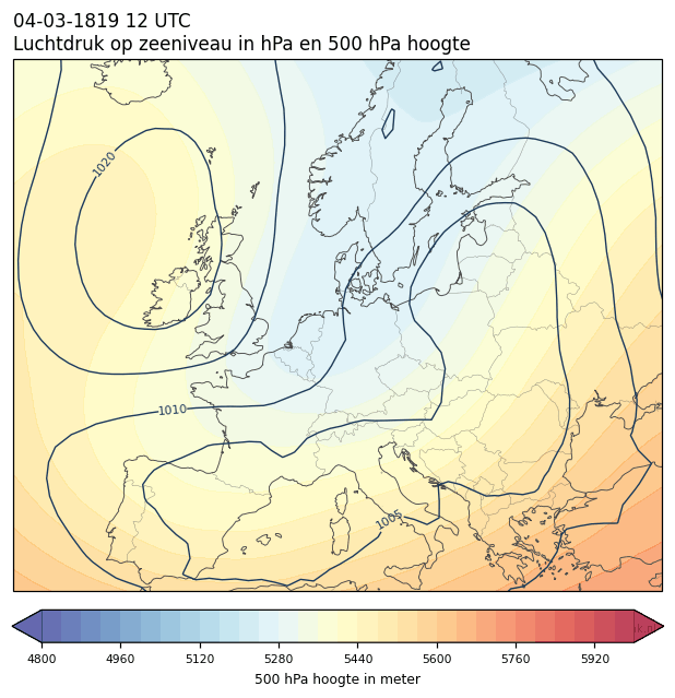 Weerkaart van 4 maart 1819 om 12 UTC