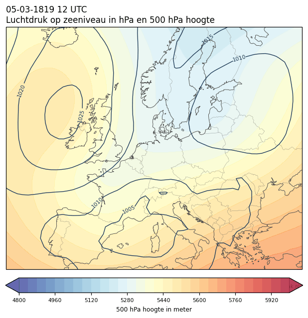 Weerkaart van 5 maart 1819 om 12 UTC