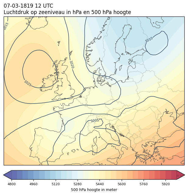 Weerkaart van 7 maart 1819 om 12 UTC