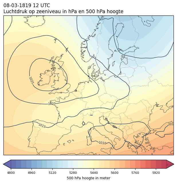 Weerkaart van 8 maart 1819 om 12 UTC