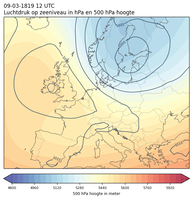 Weerkaart van 9 maart 1819 om 12 UTC