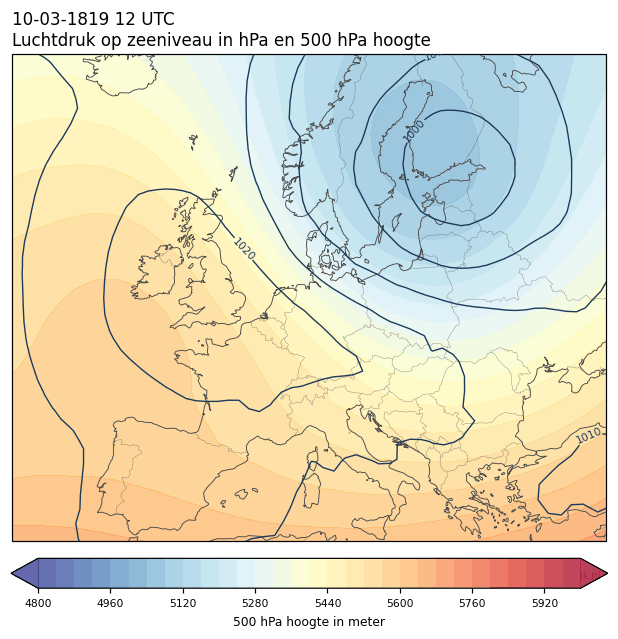 Weerkaart van 10 maart 1819 om 12 UTC