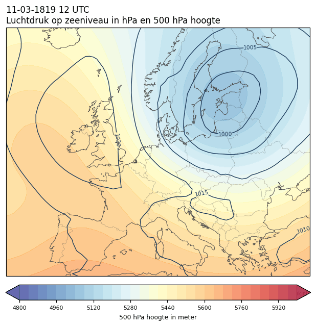 Weerkaart van 11 maart 1819 om 12 UTC