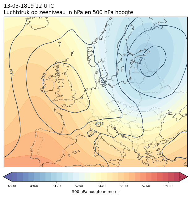 Weerkaart van 13 maart 1819 om 12 UTC