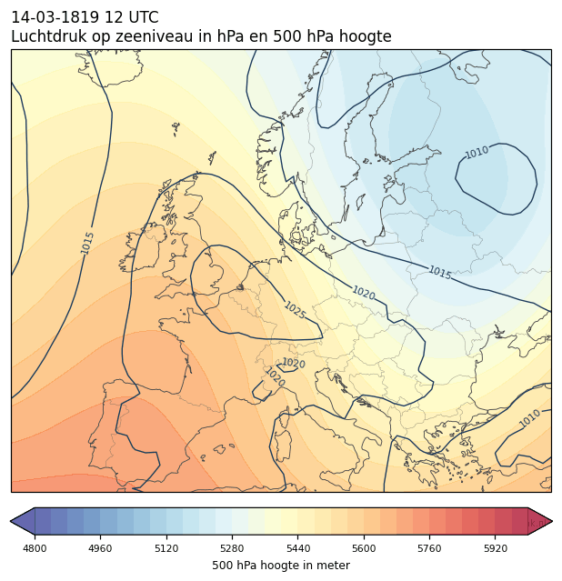 Weerkaart van 14 maart 1819 om 12 UTC