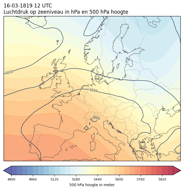 Weerkaart van 16 maart 1819 om 12 UTC