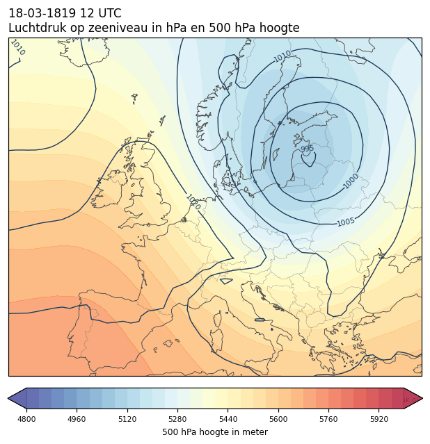 Weerkaart van 18 maart 1819 om 12 UTC