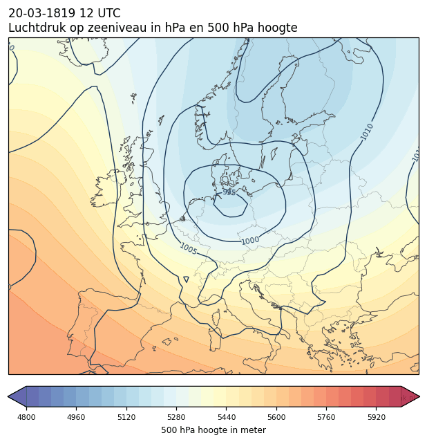 Weerkaart van 20 maart 1819 om 12 UTC