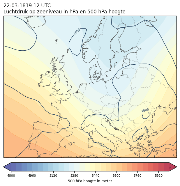 Weerkaart van 22 maart 1819 om 12 UTC