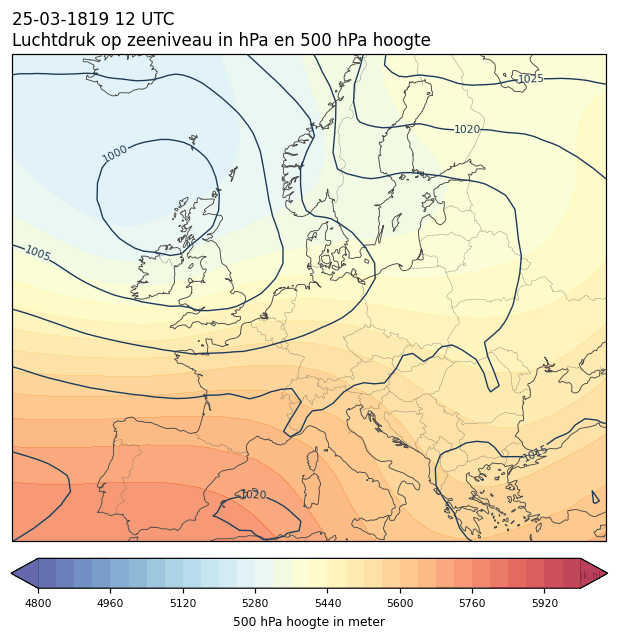Weerkaart van 25 maart 1819 om 12 UTC