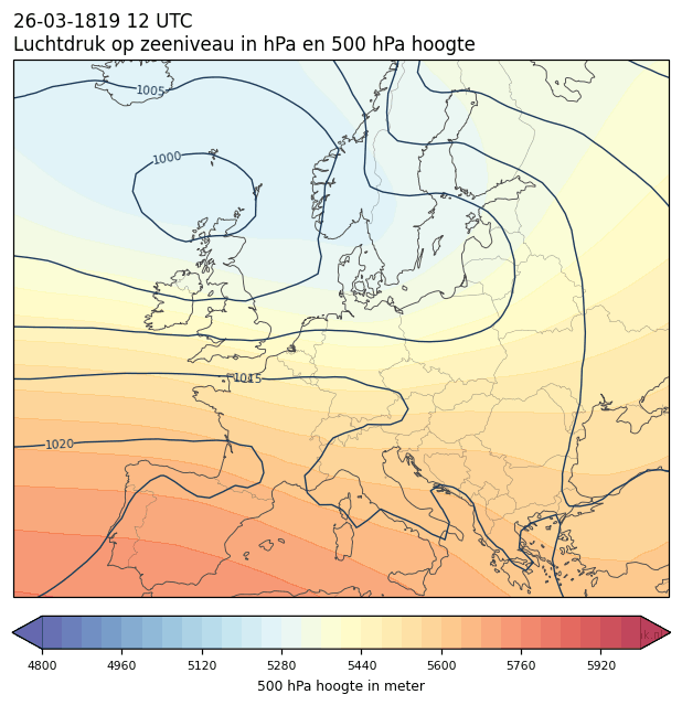 Weerkaart van 26 maart 1819 om 12 UTC